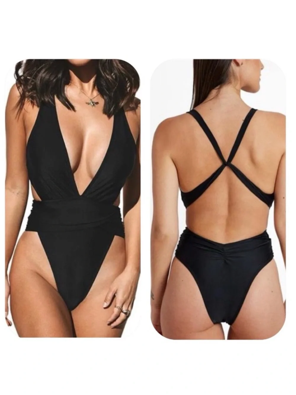Cupshe S black plunge ruched back swimsuit - Picture 13 of 13
